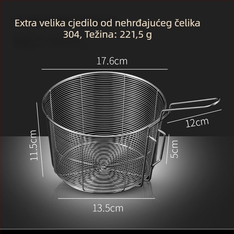 Koš za prženje od nehrđajućeg čelika 304 s filtrom za rezance, grickalice i pomfrit – ručka protiv opeklina, jedan kukasti kuka, prilagodljivo Zhenggang Hardware