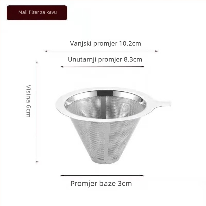 Dvojno-slojni filtr za kavu od nehrđajućeg čelika 304, laserski gravirano logo, za kafić, jednofarbni uzorak, pakirano u papirnatu kutiju.