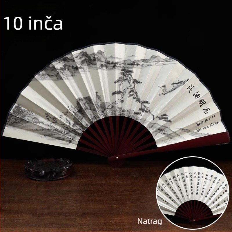 Sklopivi ručni fan od svile, tehnika tiska, moderan minimalistički stil, nadahnut dinastijom Han