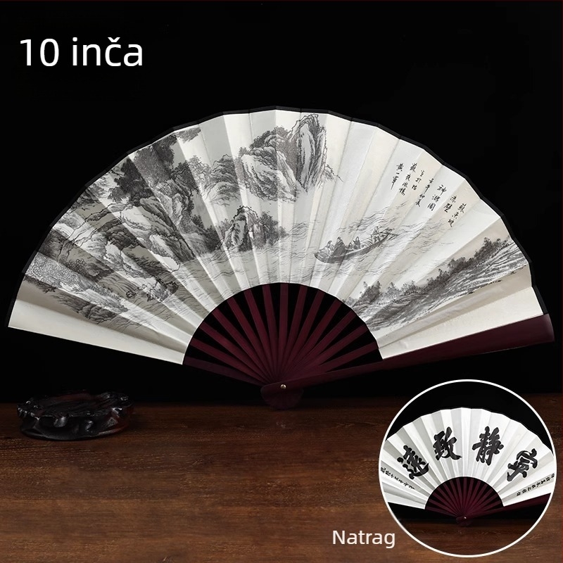 Sklopivi ručni fan od svile, tehnika tiska, moderan minimalistički stil, nadahnut dinastijom Han
