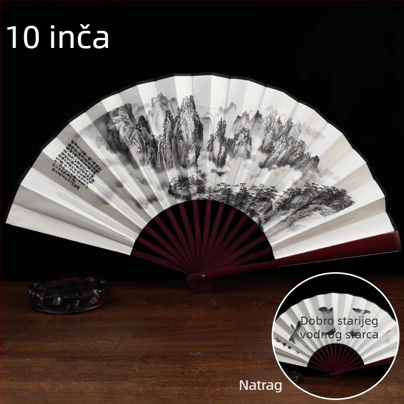 Sklopivi ručni fan od svile, tehnika tiska, moderan minimalistički stil, nadahnut dinastijom Han