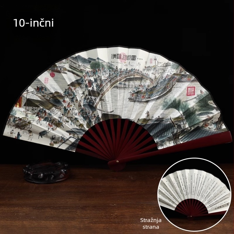 Sklopivi ručni fan od svile, tehnika tiska, moderan minimalistički stil, nadahnut dinastijom Han