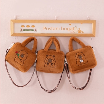 Capybara pliš torba za rame, crossbody stil, kratki pliš, PP pamuk punjenje, OEM logo