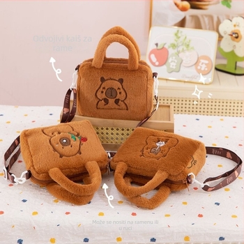 Capybara pliš torba za rame, crossbody stil, kratki pliš, PP pamuk punjenje, OEM logo