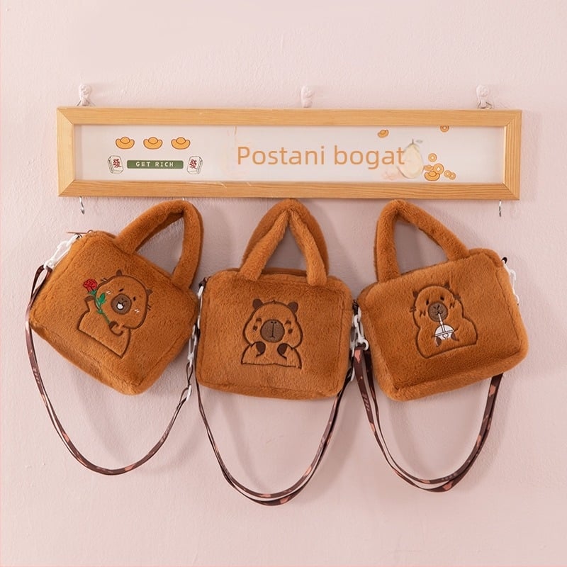 Capybara pliš torba za rame, crossbody stil, kratki pliš, PP pamuk punjenje, OEM logo