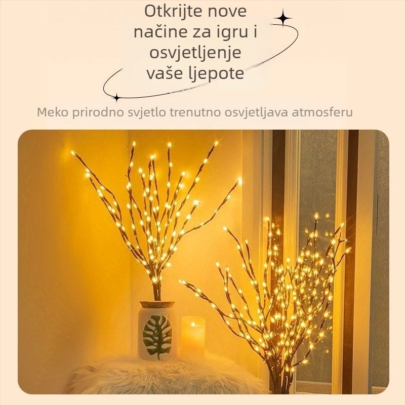 LED svijetleća grana stabla za spavaću sobu – pozadina za livestream, napajanje baterijama, 20 LED, IP54, 50.000 sati trajanja, ručno uključivanje