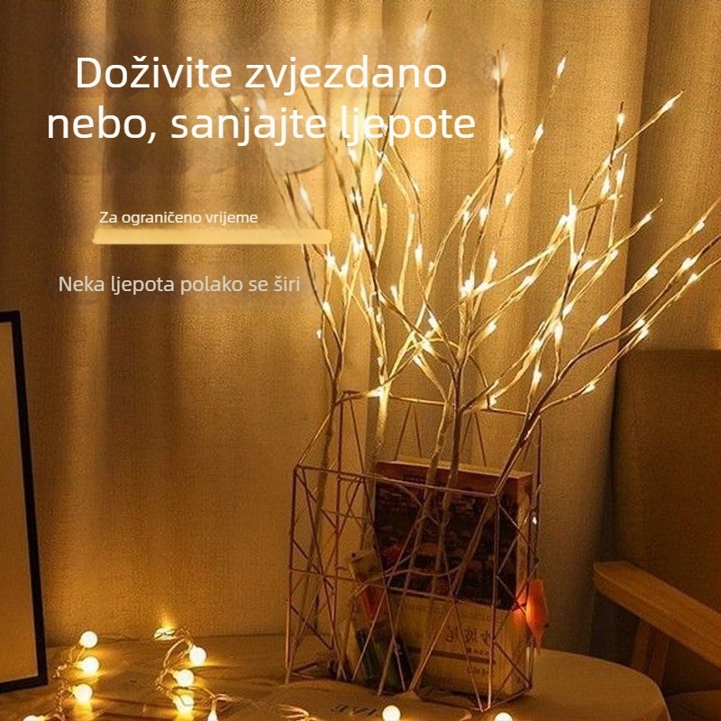 LED svijetleća grana stabla za spavaću sobu – pozadina za livestream, napajanje baterijama, 20 LED, IP54, 50.000 sati trajanja, ručno uključivanje