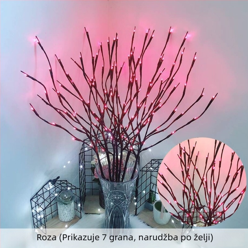 LED svijetleća grana stabla za spavaću sobu – pozadina za livestream, napajanje baterijama, 20 LED, IP54, 50.000 sati trajanja, ručno uključivanje