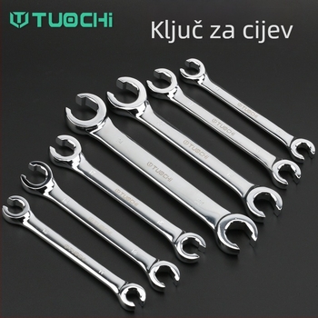 Tuochi Ključ za cijevi za ulje – dvostruki, otvoreni kraj s hexom, nikl-željezna legura, polirano kromiranje, 0,5 kg