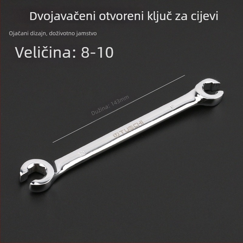 Tuochi Ključ za cijevi za ulje – dvostruki, otvoreni kraj s hexom, nikl-željezna legura, polirano kromiranje, 0,5 kg