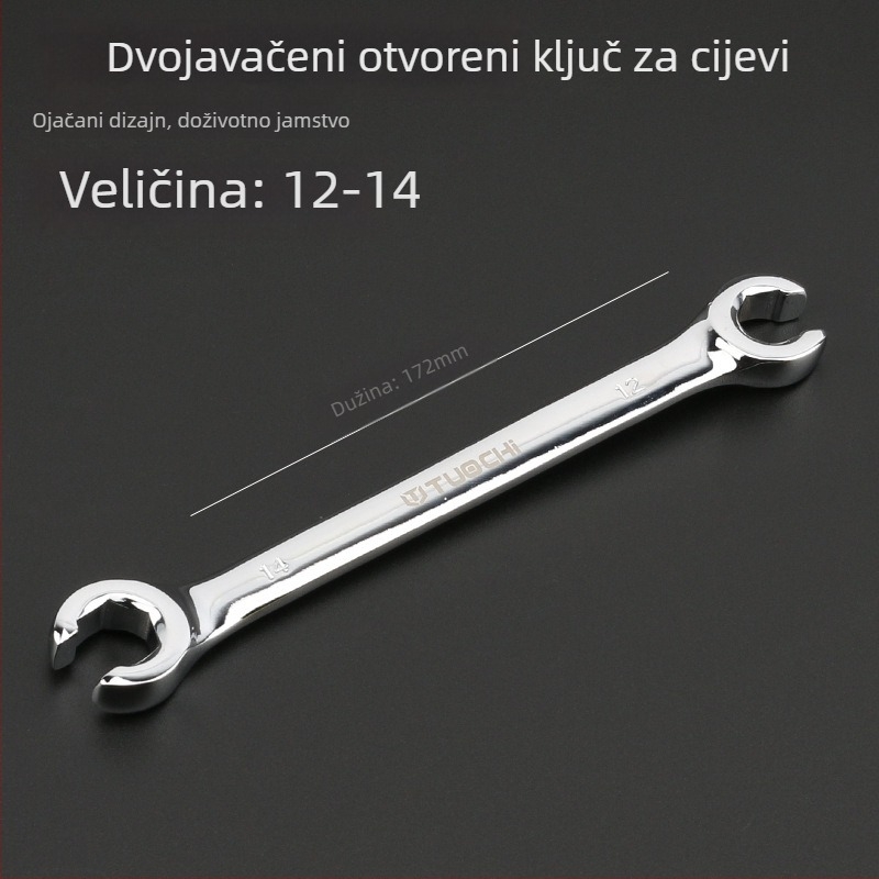 Tuochi Ključ za cijevi za ulje – dvostruki, otvoreni kraj s hexom, nikl-željezna legura, polirano kromiranje, 0,5 kg