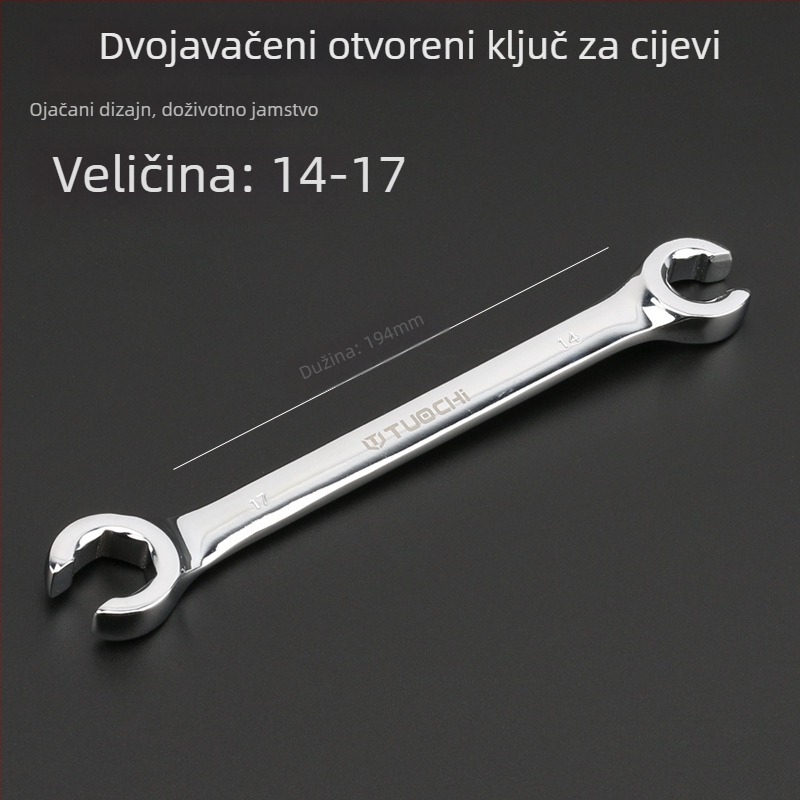 Tuochi Ključ za cijevi za ulje – dvostruki, otvoreni kraj s hexom, nikl-željezna legura, polirano kromiranje, 0,5 kg