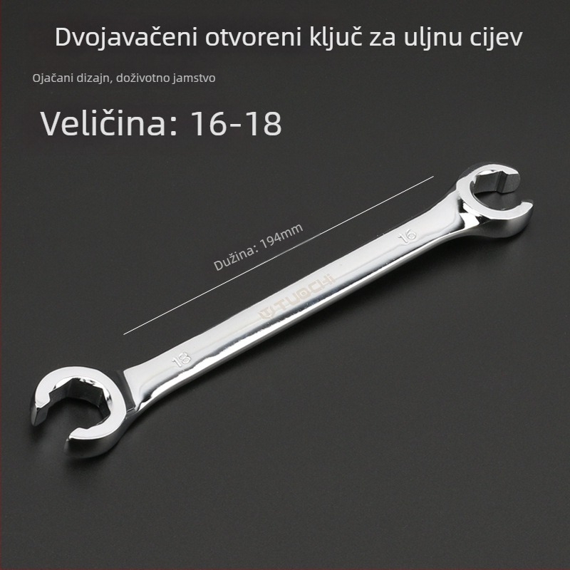 Tuochi Ključ za cijevi za ulje – dvostruki, otvoreni kraj s hexom, nikl-željezna legura, polirano kromiranje, 0,5 kg