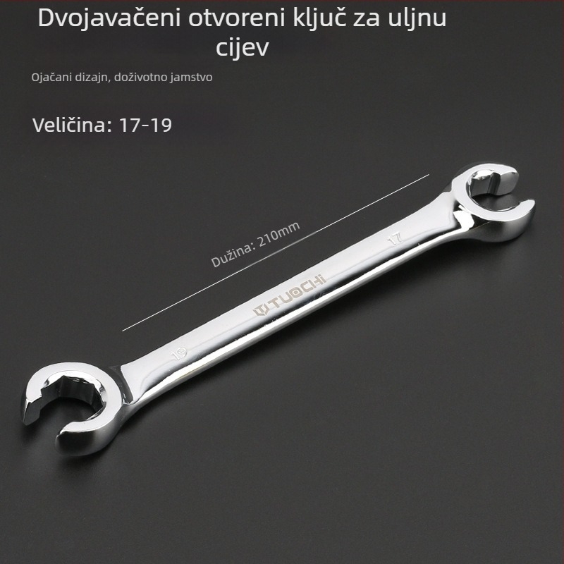 Tuochi Ključ za cijevi za ulje – dvostruki, otvoreni kraj s hexom, nikl-željezna legura, polirano kromiranje, 0,5 kg