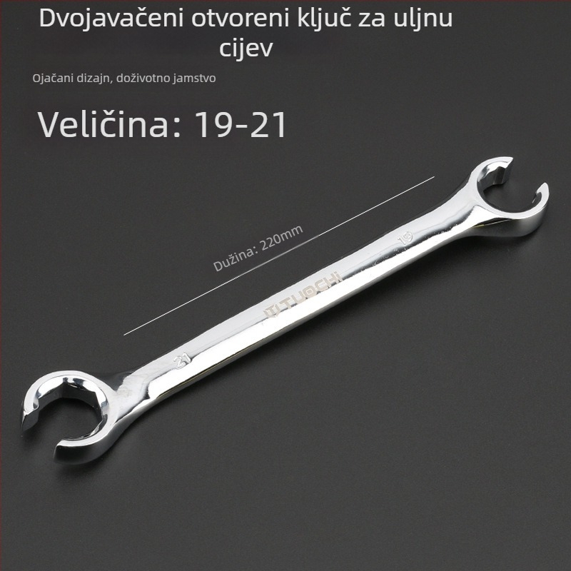 Tuochi Ključ za cijevi za ulje – dvostruki, otvoreni kraj s hexom, nikl-željezna legura, polirano kromiranje, 0,5 kg