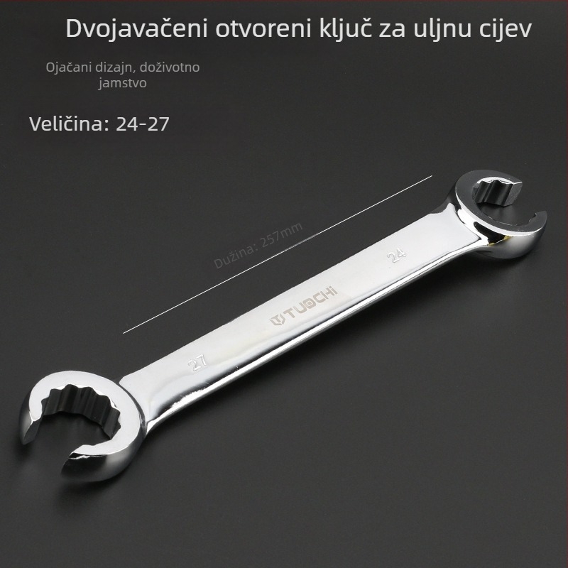 Tuochi Ključ za cijevi za ulje – dvostruki, otvoreni kraj s hexom, nikl-željezna legura, polirano kromiranje, 0,5 kg
