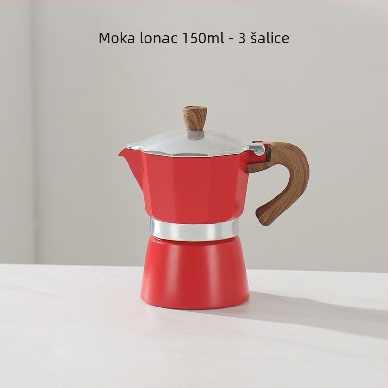 Talijanska moka posuda za kućnu upotrebu, aluminijska legura, serija Moka pot, ekstrakcija kave, mogućnost tiskanja logotipa