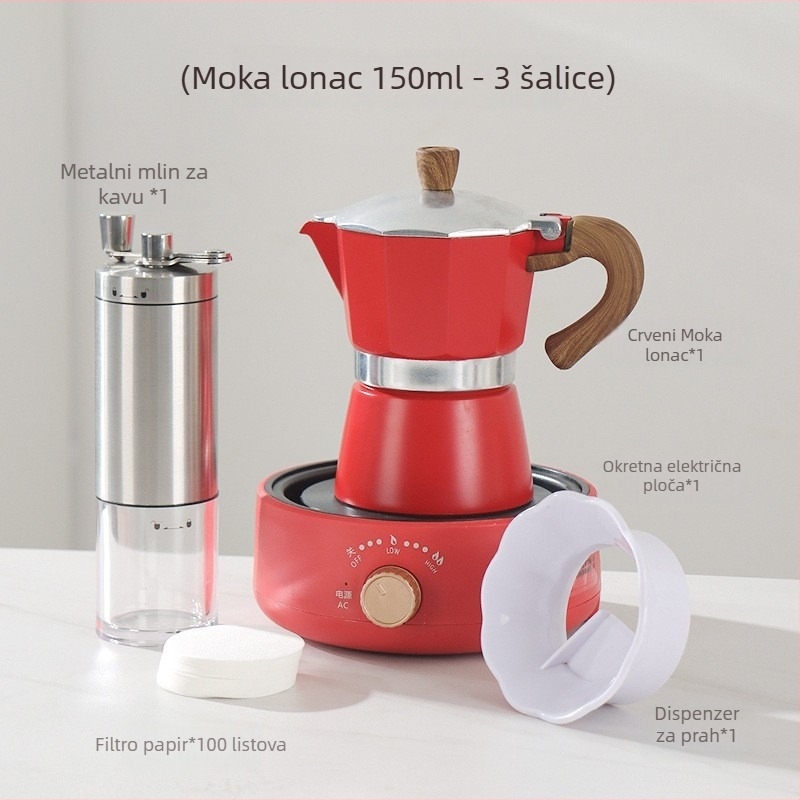 Talijanska moka posuda za kućnu upotrebu, aluminijska legura, serija Moka pot, ekstrakcija kave, mogućnost tiskanja logotipa