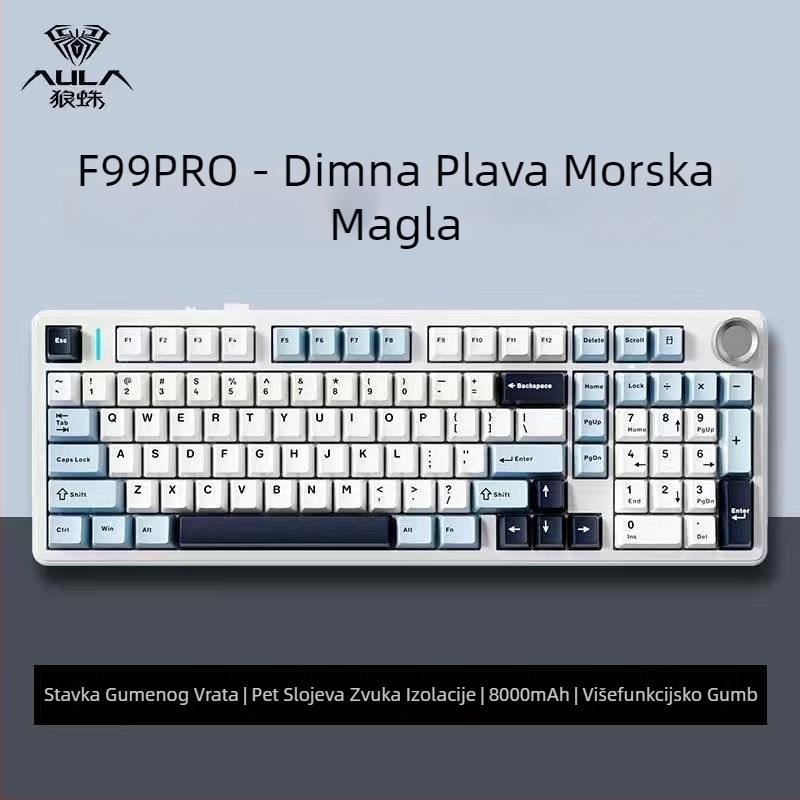 Aula Tarantula F99/F99Pro mehanička tipkovnica – bežični Bluetooth s tri načina, RGB pozadinsko osvjetljenje, ABS kućište, podrška do 3 uređaja istovremeno
