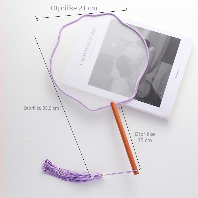 Kineski ručni fan u antičkom stilu, duga drška i resica, materijal: tkanina, marka: Tane, jedno pakovanje