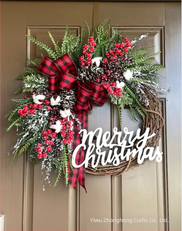 Božićni vijenac za vrata s slovima, američki stil, ukras od loze; Materijal: Drugo; Značka: Vertical Hung; Festival: Božić