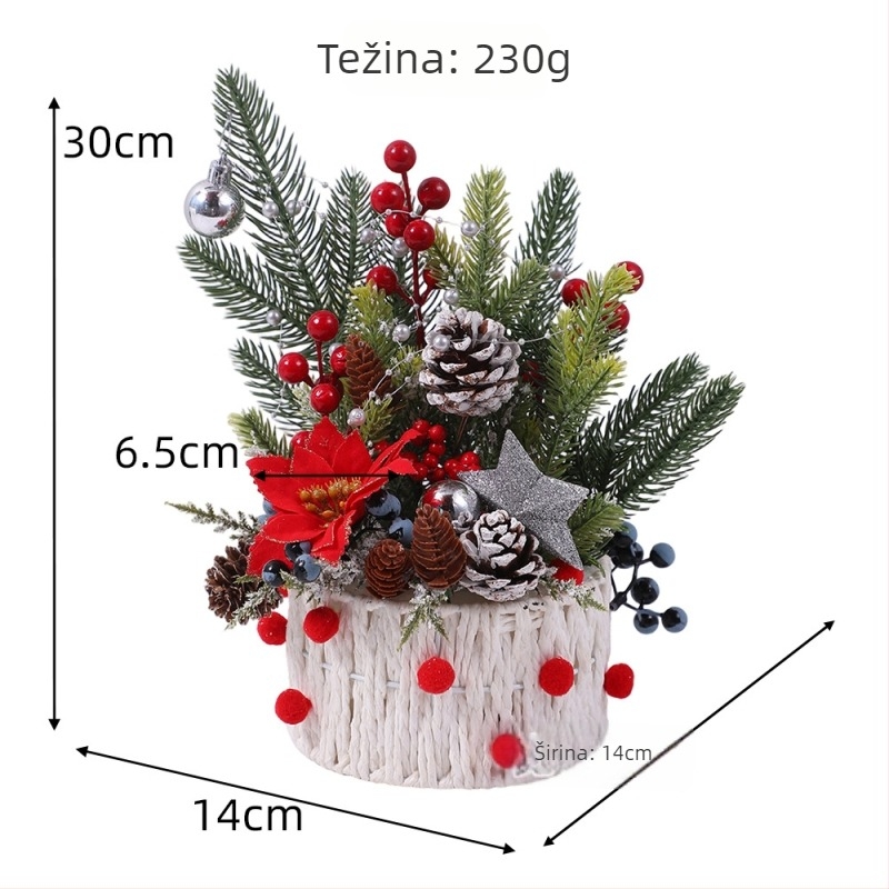 Božićni stolni ukrasi u pastoralnom stilu, svilenim cvijećem, Ruth's Flower Shop, ambalaža Opp bag