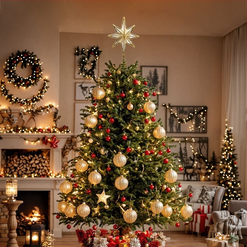 Zvjezdica za vrh božićnog drveta od kovano željezo, dekorativni metalni dizajn s oprugom