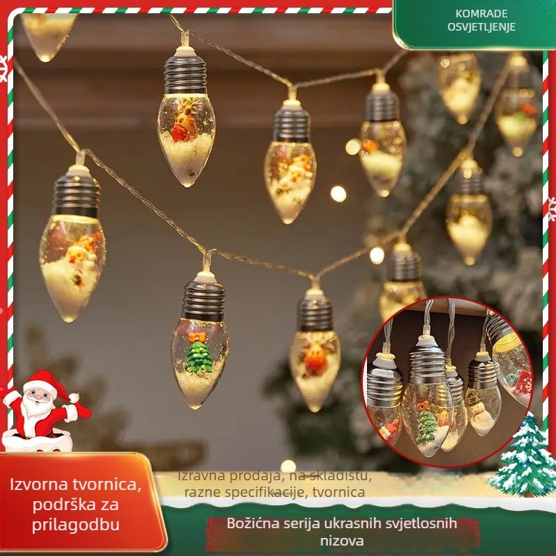 Božićne LED niz lampica sa snježnim pahuljama motívom, 10 LED, 3000K, IP43, 1000 lm, napajanje baterijom