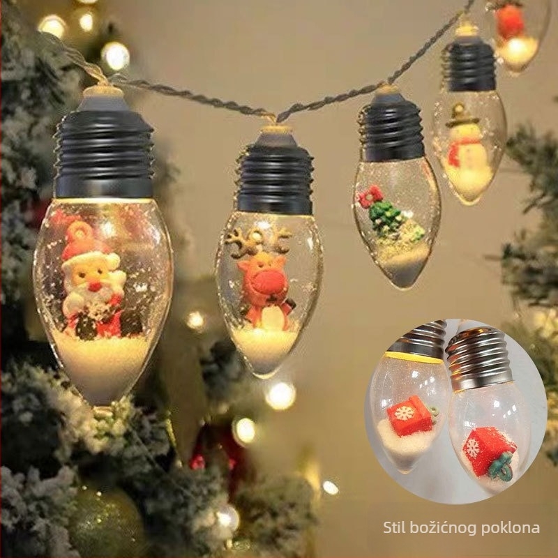 Božićne LED niz lampica sa snježnim pahuljama motívom, 10 LED, 3000K, IP43, 1000 lm, napajanje baterijom