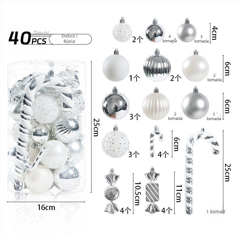 Set od 40 ukrasnih kuglica za božićno drvce s neobičnim oblikama, cilindrični set za vješanje, višebojni dizajn; Materijal: Drugo; Stil: Moderan minimalizam, lagan luksuz; Pogodno za Božić