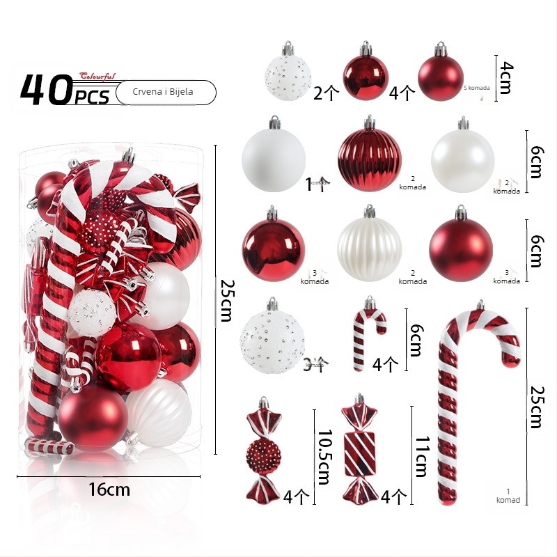 Set od 40 ukrasnih kuglica za božićno drvce s neobičnim oblikama, cilindrični set za vješanje, višebojni dizajn; Materijal: Drugo; Stil: Moderan minimalizam, lagan luksuz; Pogodno za Božić