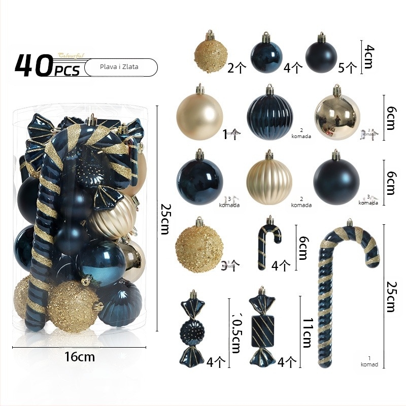 Set od 40 ukrasnih kuglica za božićno drvce s neobičnim oblikama, cilindrični set za vješanje, višebojni dizajn; Materijal: Drugo; Stil: Moderan minimalizam, lagan luksuz; Pogodno za Božić