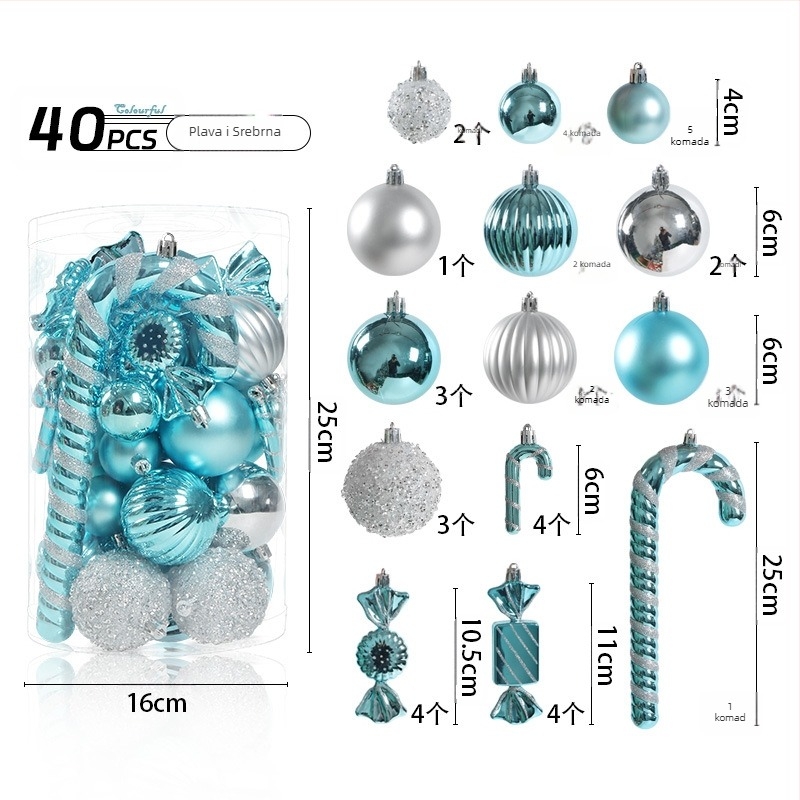 Set od 40 ukrasnih kuglica za božićno drvce s neobičnim oblikama, cilindrični set za vješanje, višebojni dizajn; Materijal: Drugo; Stil: Moderan minimalizam, lagan luksuz; Pogodno za Božić