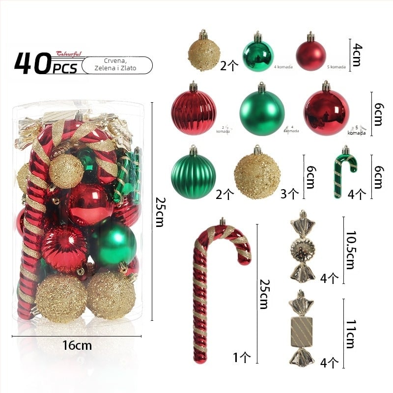 Set od 40 ukrasnih kuglica za božićno drvce s neobičnim oblikama, cilindrični set za vješanje, višebojni dizajn; Materijal: Drugo; Stil: Moderan minimalizam, lagan luksuz; Pogodno za Božić