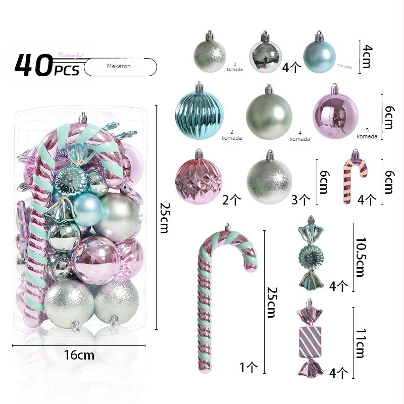 Set od 40 ukrasnih kuglica za božićno drvce s neobičnim oblikama, cilindrični set za vješanje, višebojni dizajn; Materijal: Drugo; Stil: Moderan minimalizam, lagan luksuz; Pogodno za Božić