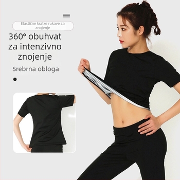 Ženska fitness majica s kratkim rukavima i okruglim izrezom – Milk Silk tkanina, 88% poliester, podstava sa srebrnim premazom, pogodna za fitness, trčanje, vožnju biciklom