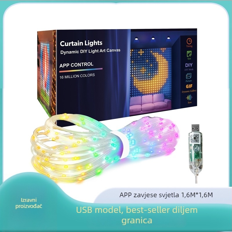 Unutarnje RGB LED zavjese svjetla, DIY programabilna, božićna dekoracija, E14 utičnica, dimmabilno, IP44