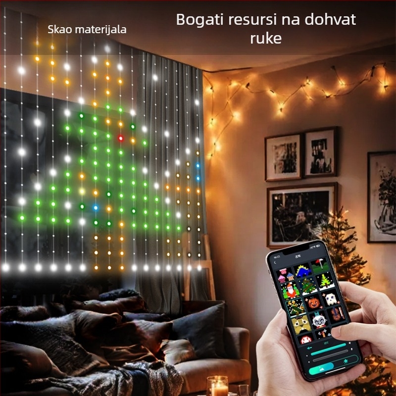 Unutarnje RGB LED zavjese svjetla, DIY programabilna, božićna dekoracija, E14 utičnica, dimmabilno, IP44