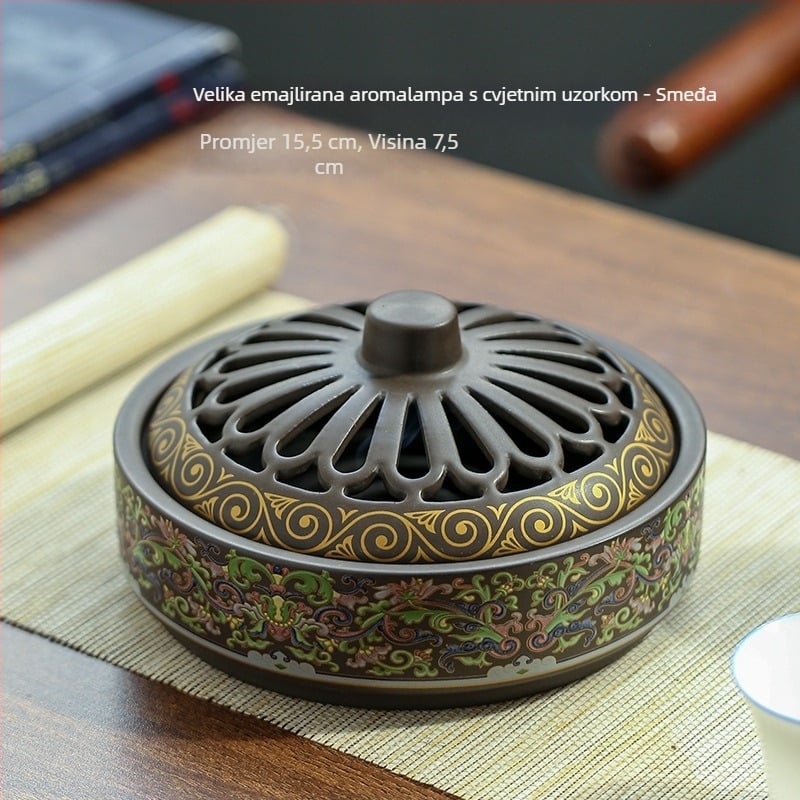 Keramički tamjanik s emajlom cloisonné, ručno izrađeno, klasični stil, za unutarnju upotrebu, 12-satno paljenje