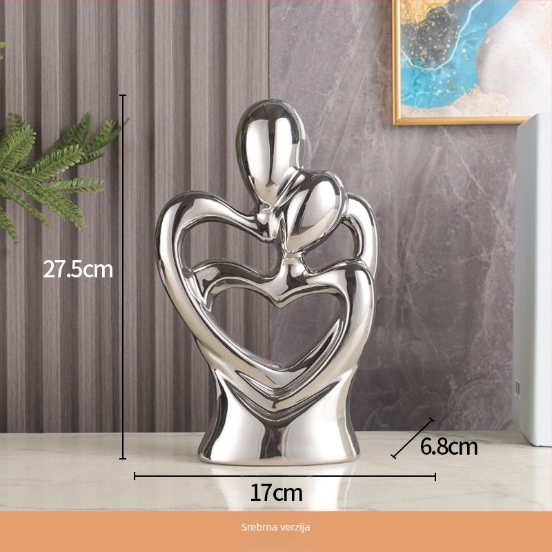 Porcelanska skulptura: apstraktan par koji se grli - moderni minimalistički dizajn, geometrijski oblik