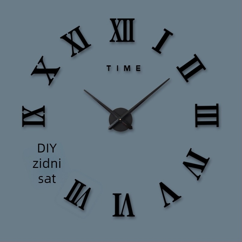 Zidni sat s 3D rimskim brojkama, akrilno kućište, napajanje baterijom, mehanizam skok sekunde, dekorativno ogledalo