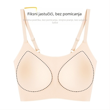 Bešavna grudnjaka s 3/4 šalice, tanko oblikovane čašice od pjene, glavni materijal najlon, podstava spandeks, fiksirane dvostruke naramenice, potpora leđa, prozračna