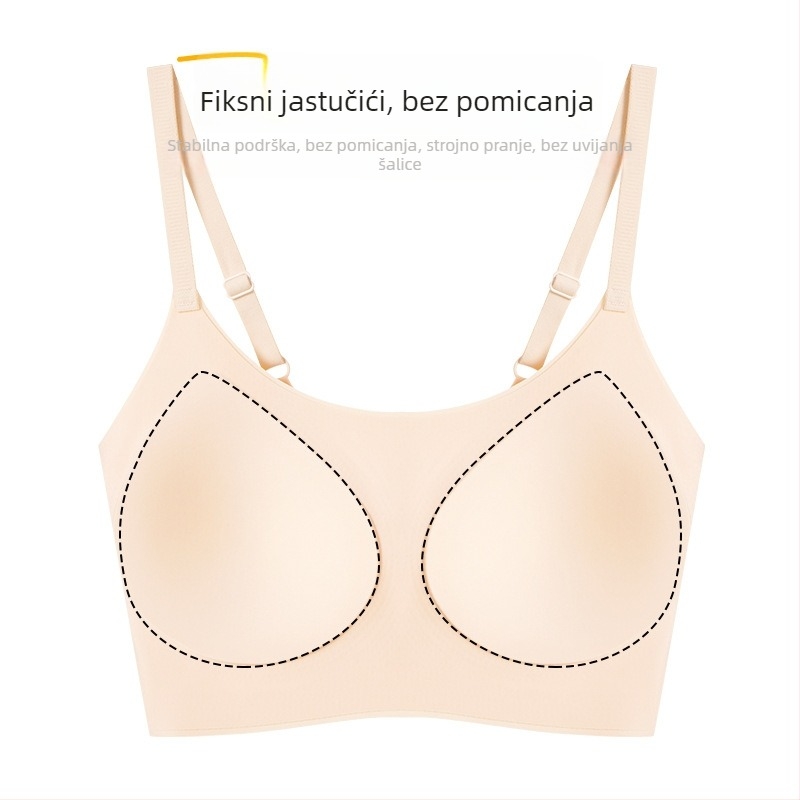 Bešavna grudnjaka s 3/4 šalice, tanko oblikovane čašice od pjene, glavni materijal najlon, podstava spandeks, fiksirane dvostruke naramenice, potpora leđa, prozračna