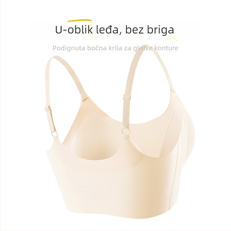 Bešavna grudnjaka s 3/4 šalice, tanko oblikovane čašice od pjene, glavni materijal najlon, podstava spandeks, fiksirane dvostruke naramenice, potpora leđa, prozračna