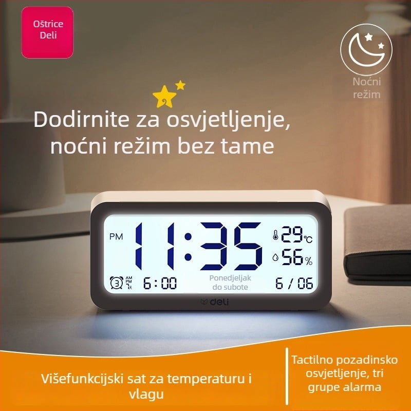 Deli elektronički budilnik s LCD zaslonom, napajan baterijom, boemski stil