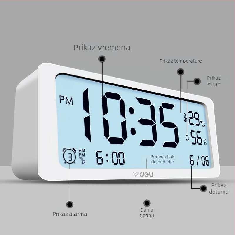 Deli elektronički budilnik s LCD zaslonom, napajan baterijom, boemski stil