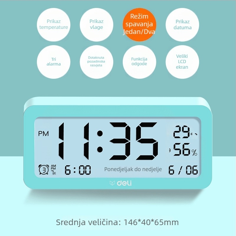 Deli elektronički budilnik s LCD zaslonom, napajan baterijom, boemski stil
