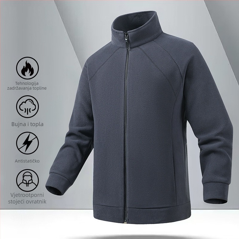 Muška jakna od flisa s stojećim ovratnikom, prednji zatvarač, debeli materijal, korejski stil