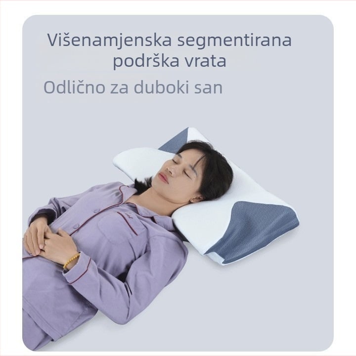 Jastuk od memorijske pjene u obliku leptira sa navlakom; jezgro 1,0–1,5 kg; univerzalna primjena.