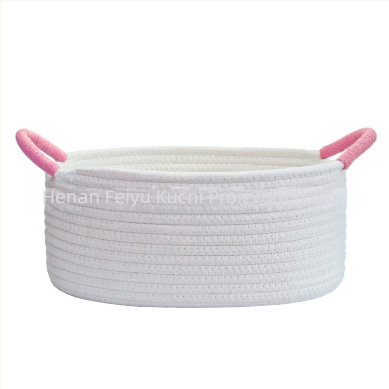 Ovalna košara za pohranu od pamukovog užeta, s omotanom ručkom, pastirski stil, Flying feather marka, pogodna za kućne ljubimce i sitnice